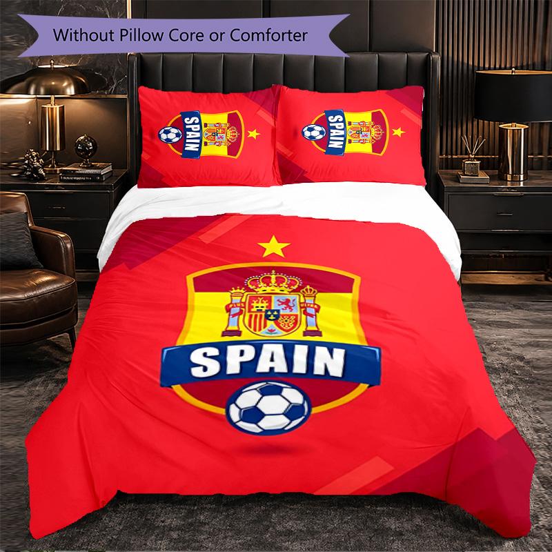 Spain national football team 3 Piece Bedding Set Soft Duvet Cover Set with Pillowcases Printed Bedroom Decor Set for Home