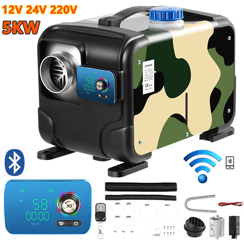 12V 24V 5000W Автомобильный отопитель Воздушный дизельный отопитель Алюминиевый корпус Воздушный парковочный отопитель Обогреватель Беспроводной ЖК-пульт дистанционного управления Подогреватель двигателя