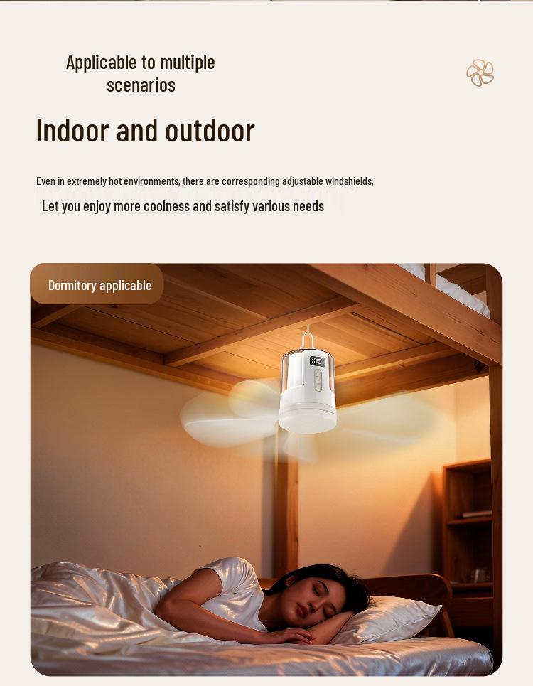 Rechargeable Silent Ceiling Fan with USB Night Light for Dorms and Outdoor Camping