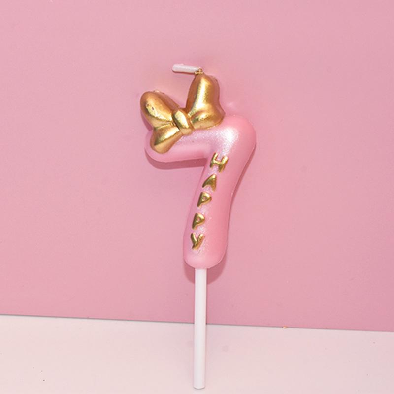 Pink Bow Number Candle for Birthday Cake - Creative Princess Party Decoration