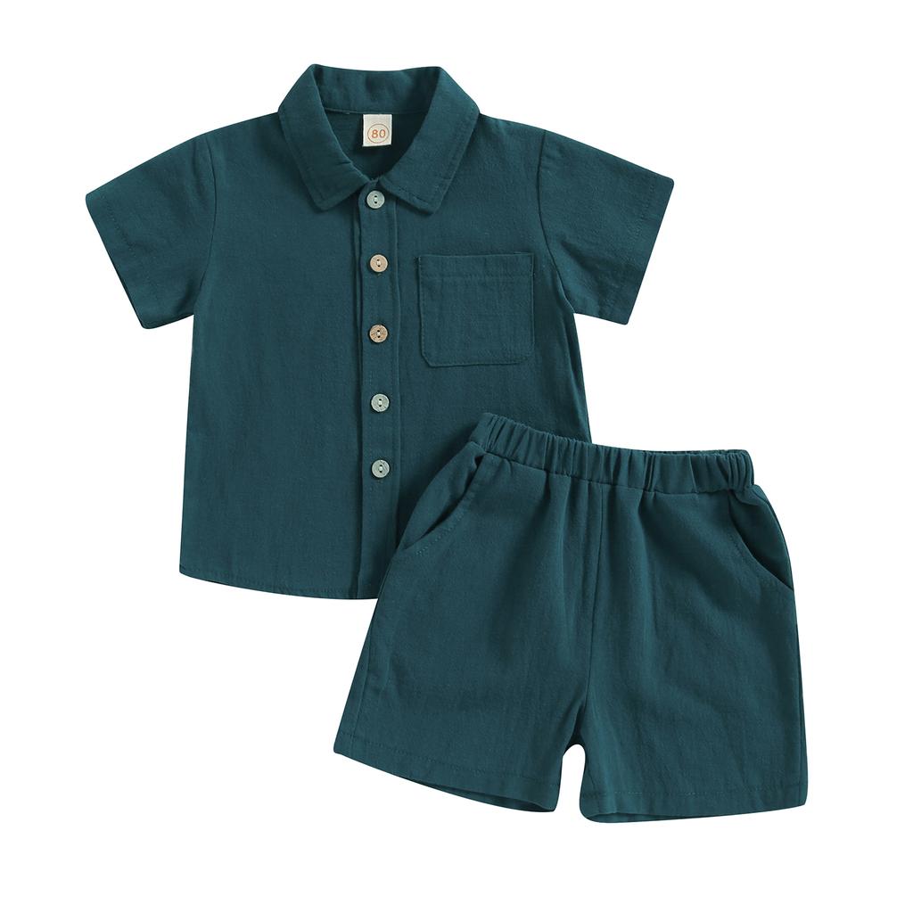 6M-4Y Summer Baby Boy Clothes Sets Toddler Infant Kid Solid Color Shirt Tops Shorts Casual Outfits Soft Summer Clothing