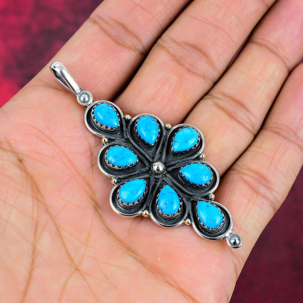 Подвеска из драгоценного камня ручной работы с синей бирюзой, антикварная ювелирная подвеска из стерлингового серебра 925 пробы, для подарка на помолвку