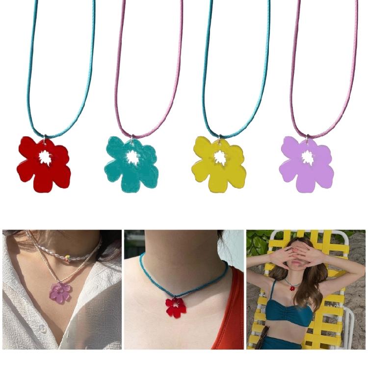 Acrylic Flower Pendant Necklace Adjustable Length Clavicle Chain Handmade Neckchain Accessories for Women and Girls