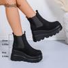 Women's Autumn Winter New Suede Wedge Ankle Boots Platform Chunky Block Heel Fashion Boots Plus Size 35-42 Black Botas Mujer