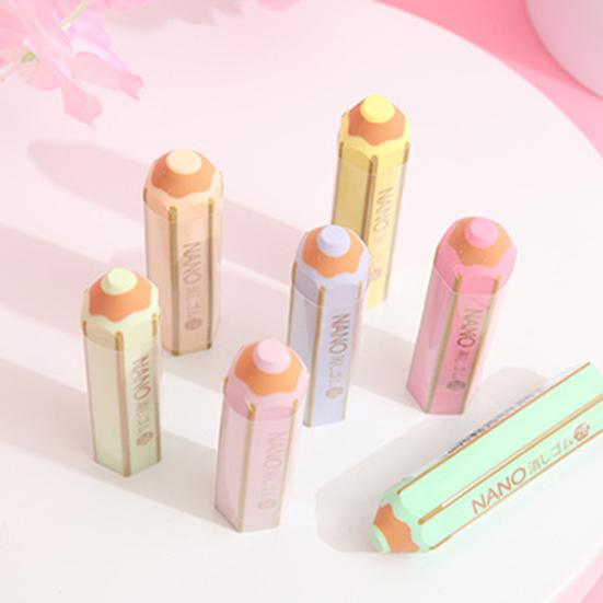 8Pcs Kids Eraser Portable Labor-saving Wipe Clean Colorful Cartoon Pencil Shape Rubber Eraser School Stationery Study Accessories