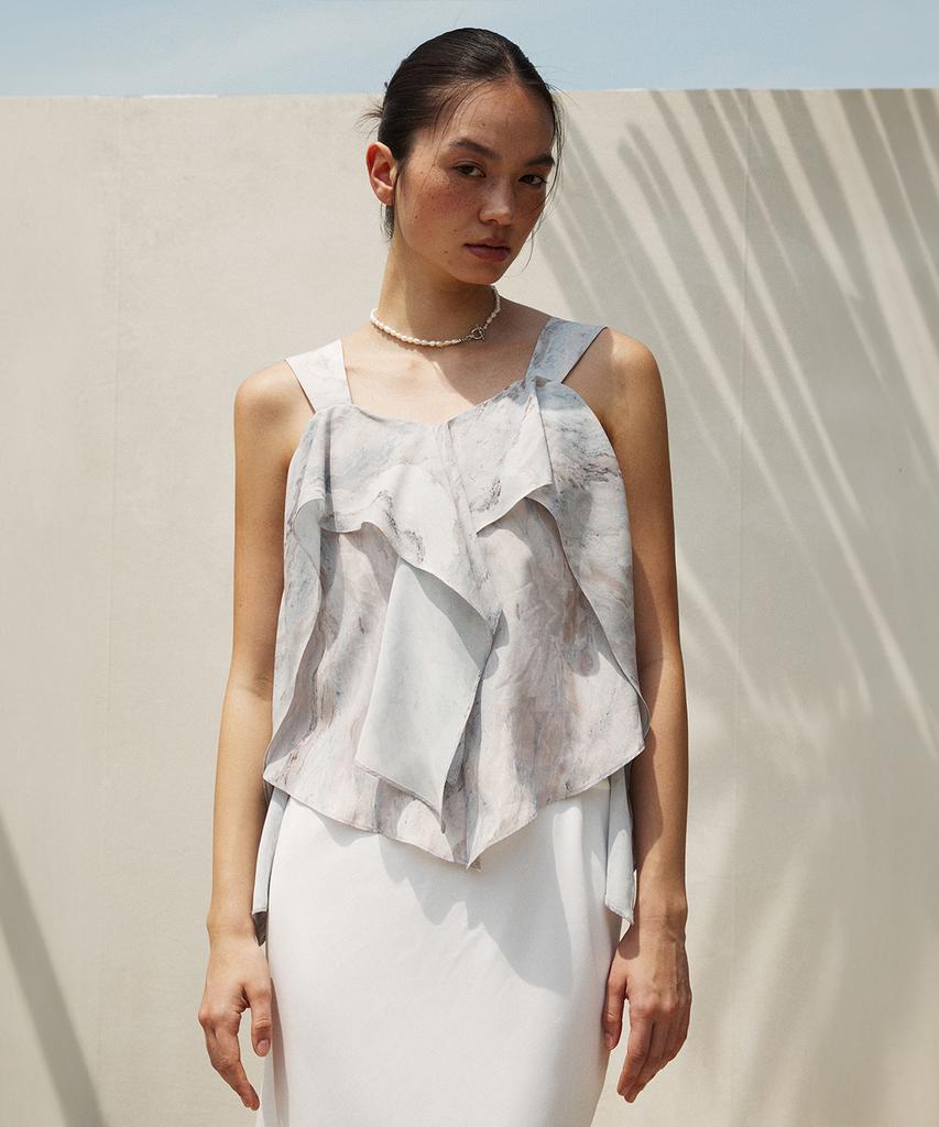 RE RHEE Frill Detail Sleeveless Top