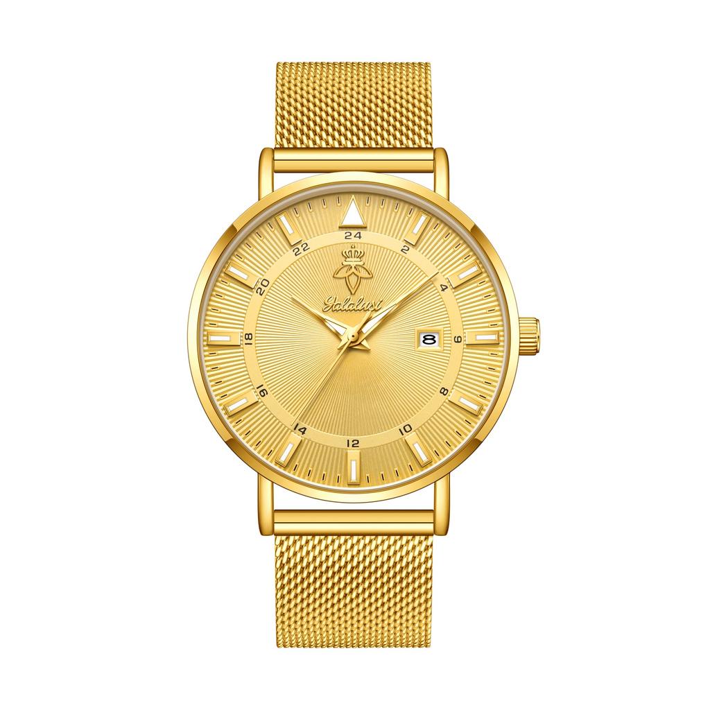 YaLaLuSi Brand Casual Men's Quartz Watch Green Disk Gold Mesh Belt Business Fashion Quartz Watch Simple Atmosphere Trend Watch