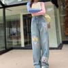 Прямые джинсовые брюки Ins Милые мультяшные ковбойские штаны Джинсы Харадзюку Женские Y2K Весна Осень