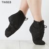 Women Dance Sneakers Modern Jazz Shoes for Ladies Girls Canvas Lace-up Black Red Folk Dancing Shoes