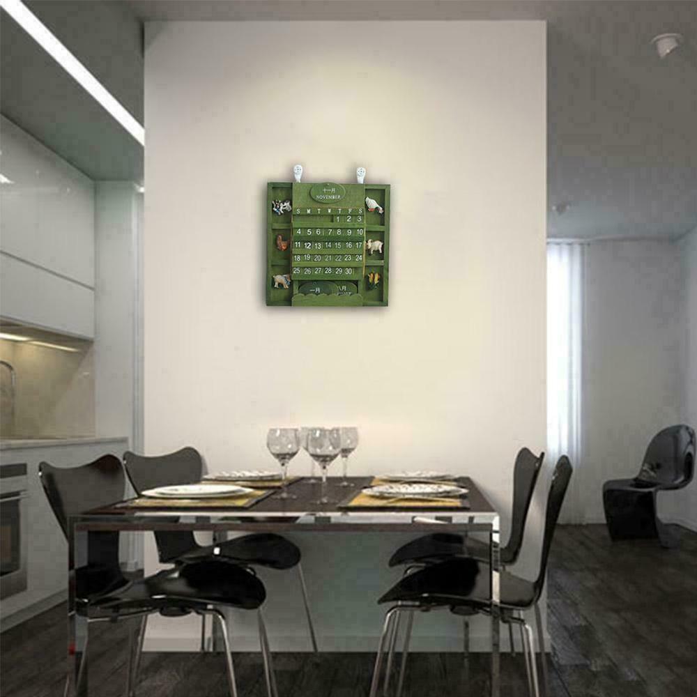 Творческий винтажный календарь 1 комплект, ручная работа, деревянное украшение для дома, подвесная стена, сделай сам, милые животные, деревянный вечный настенный календарь