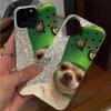 Чехол для iphone 18 Pro Max XR Air 17 Pro 16 Plus 12 15 XS Max 14 11 13 Серебристый Блеск Трескающийся Фон Собака в Зеленой Обуви Шляпе