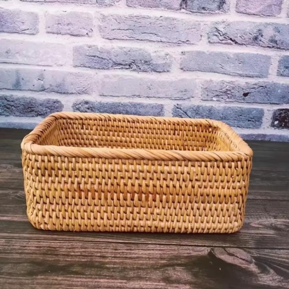 Kitchen Storage Rattan Desktop Organizer Rectangular Cosmetic Storage Basket Durable Storage Box