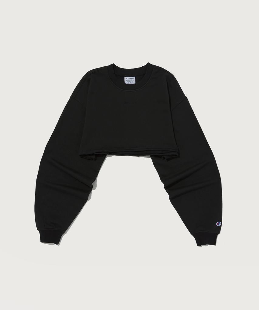 Champion Женская классическая укороченная футболка из начесанного флиса Черная