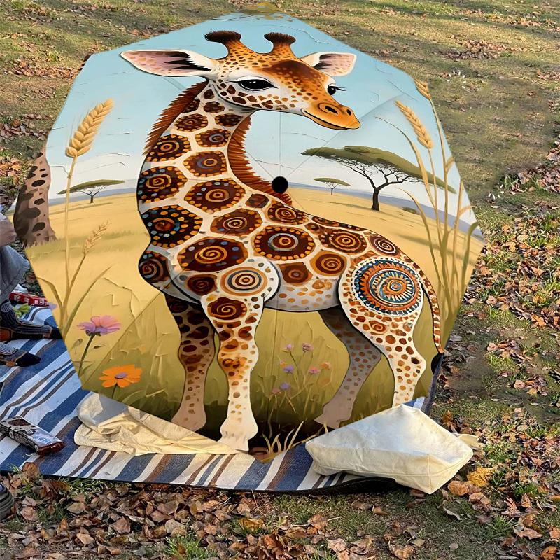 1PC Giraffe Pattern Umbrella-8-Rib Reinforced, Automatic Open, Lightweight & Durable, Fashion Accessory for Outdoor-L0362
