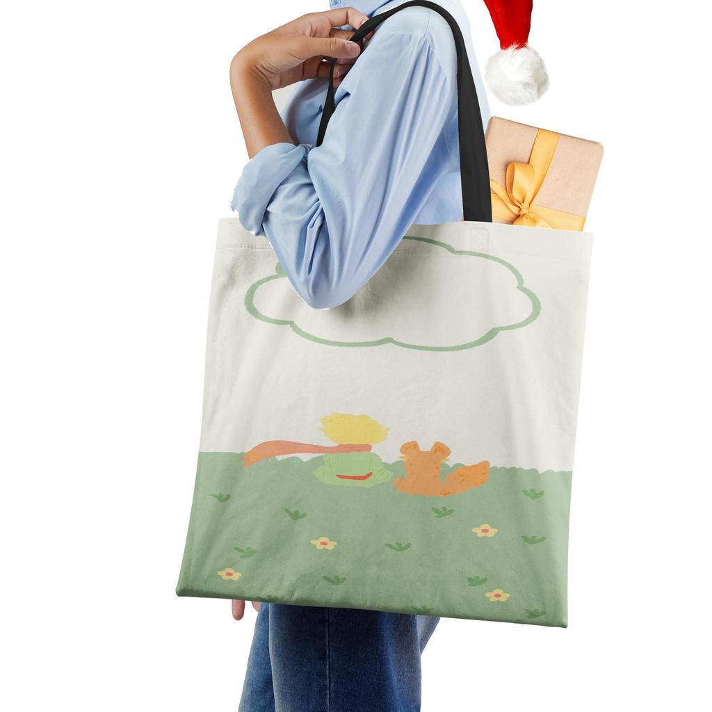 Классический мультфильм Маленький принц Лис Роза Принт Женские сумки-тоут Женские Повседневные Сумки через плечо Эко Сумки для покупок Для улицы KTY