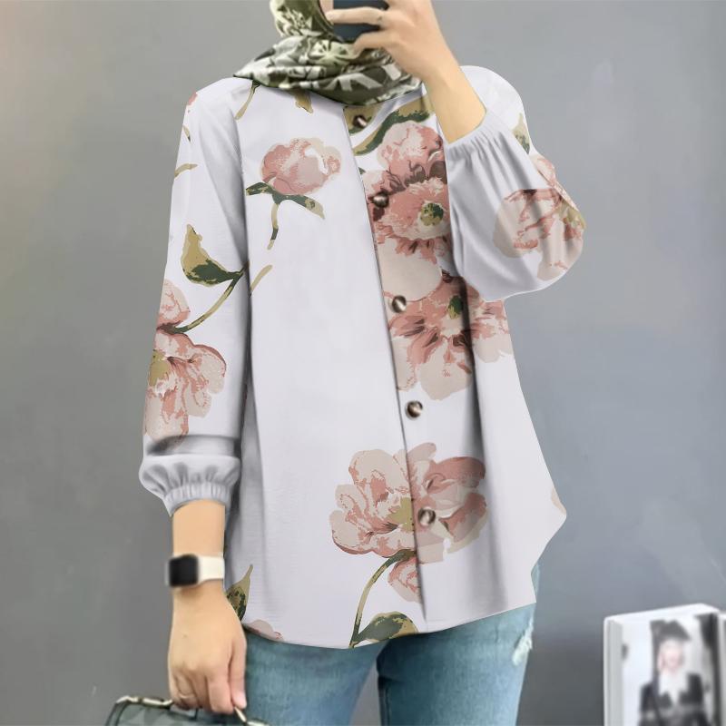 ZANZEA Women Casual Floral Print Long Sleeve O-neck Loose Blouse