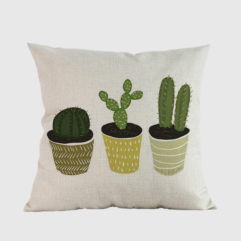 18" Square Home Decorative Cactus Throw Pillow Case Hand Painting Potted Plants Tropical Cactus Sofa Cushion Cover Cojines