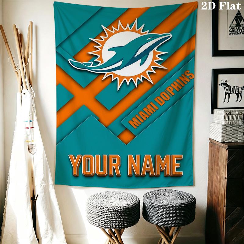 Name Custom Miami Dolphins Logos Wall Tapestry Aesthetic Wall Hanging Printed Fabric Blanket Decorative Tapestries for Bedroom Living Room Home Decor