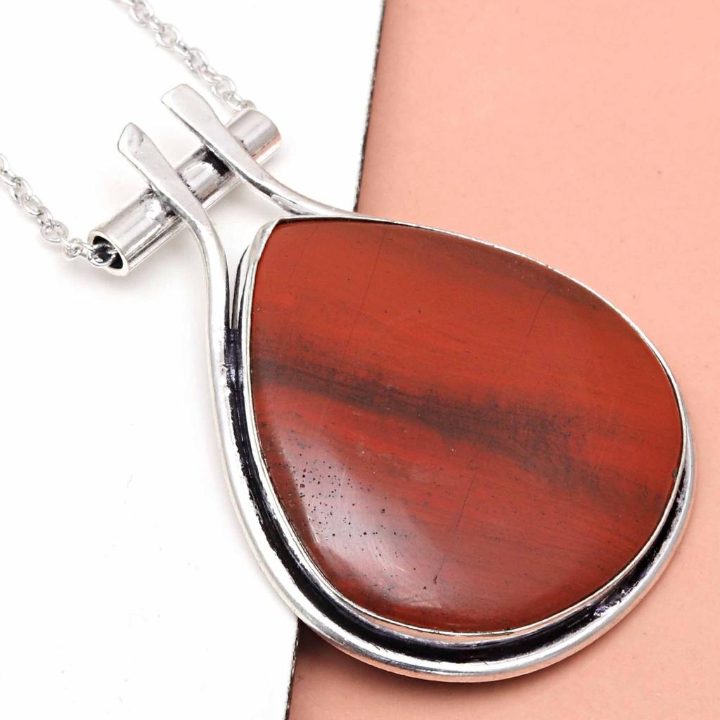 Серебряное ожерелье ручной работы с драгоценными камнями из красной яшмы на День матери, 20 дюймов