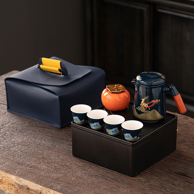 Походный чайный набор для путешествий, оборудование, керамическое заваривание чая, чаепитие, чашка Куайкэ, портативная сумка, походная чайная чашка, маленький набор