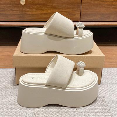 Модные 8 см женские шлепанцы на высокой платформе летние со стразами пляжные шлепанцы женские туфли на танкетке замшевая обувь женские уличные массивные сандалии