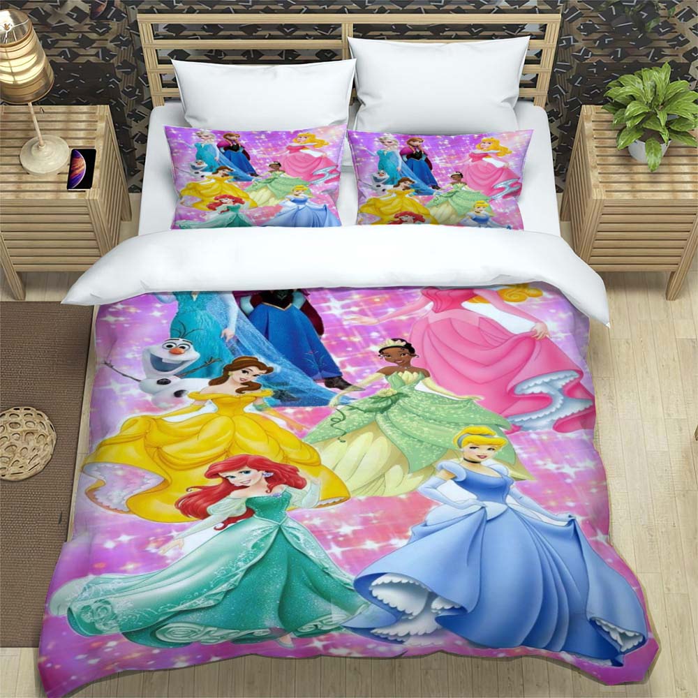 Princess series duvet cover set, 3D children's bedding three-piece set, includes 1 duvet cover and 2 pillowcases, extra large si