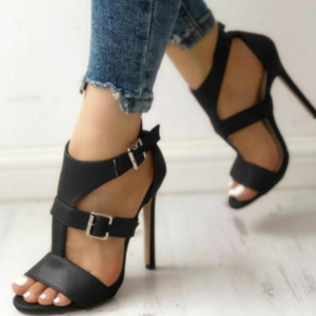 Женские летние дышащие сандалии на высоком каблуке с пряжкой и ремешком, обувь для вечеринок