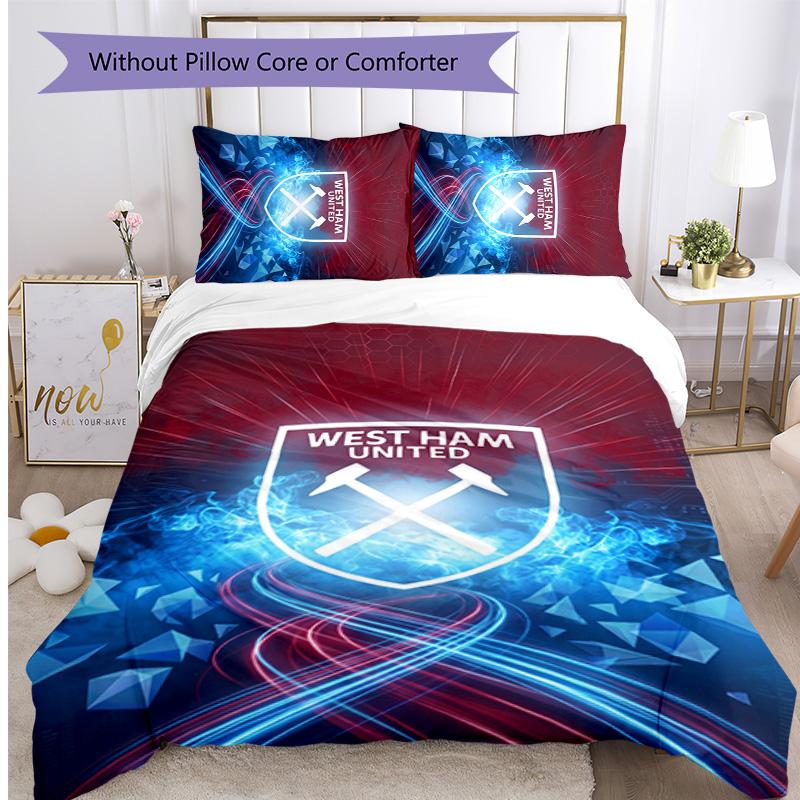 West Ham United Football Printed 3 Pieces Bedding Set, Comfortable Skin Friendly Bedroom Duvet Cover Set