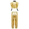 Girls Metallic Vest Jazz Performance Sleeveless Side Zipper Open Shiny Pants Elastic Waistband Dance Set