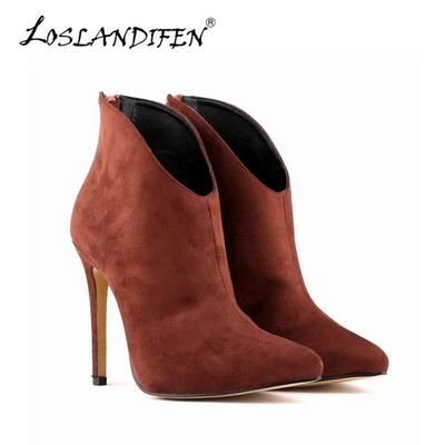 Женские пикантные ботильоны на высоком каблуке с острым носком на шпильке, зимние короткие сапоги из искусственного бархата