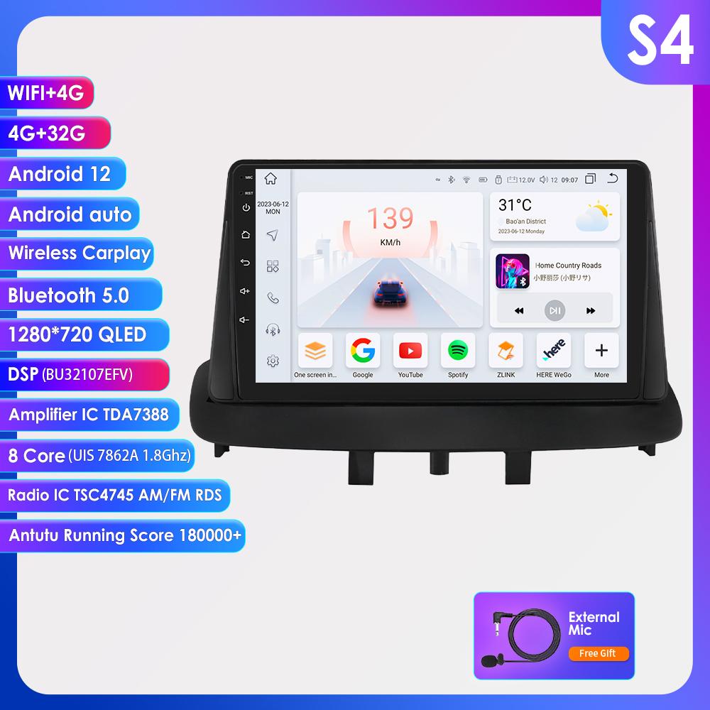 4G 9 "Android 12 Автомобильный радиоприемник GPS для Renault Megane 3 Fluence 2008-2014 Samsung SM3 2Din Carplay Авто Стерео головное устройство с навигацией Интеллектуальный экран
