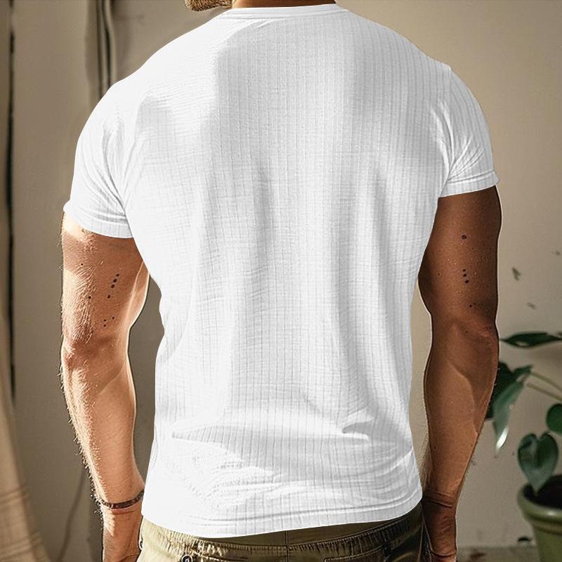 Мужская облегающая футболка-henley в рубчик, короткий рукав, однотонная, повседневная, летняя