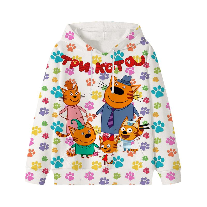 Толстовка с капюшоном Three Kittens E-cat Family для детей, милая детская осенняя толстовка с рисунком манги, детская одежда для девочек и мальчиков, толстовки с капюшоном