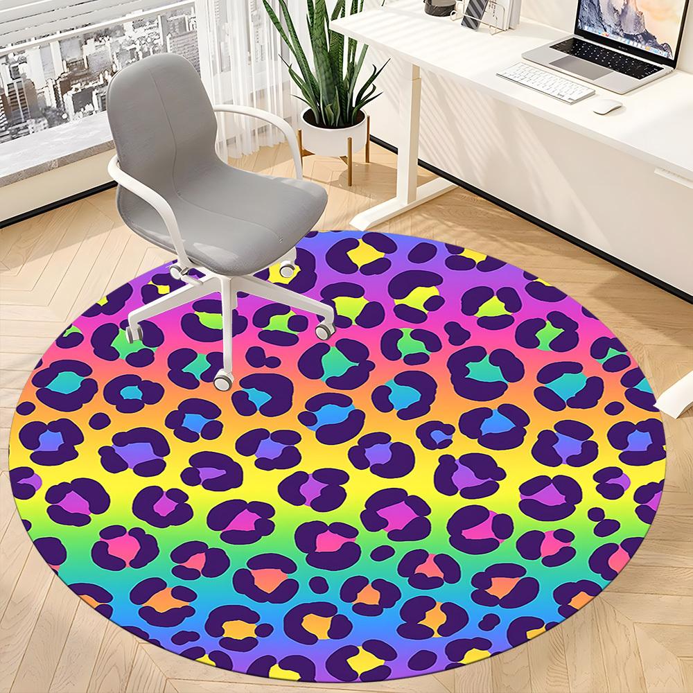 1pc Rainbow Leopard Office Round Area Rug, Indoor Mat Suitable ForOffice, Under Office Chairs Bedroom Living Room Home Decor, Room Deco T213