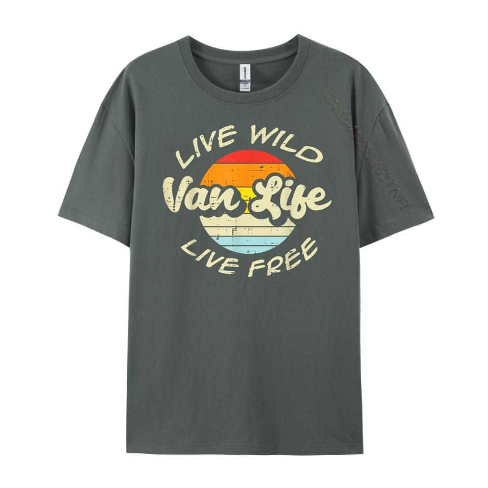 Live Wild Free Van Life Retro Camping Rv Camper Graphic T Shirts 100% Cotton Spring T Shirt Unisex Loose