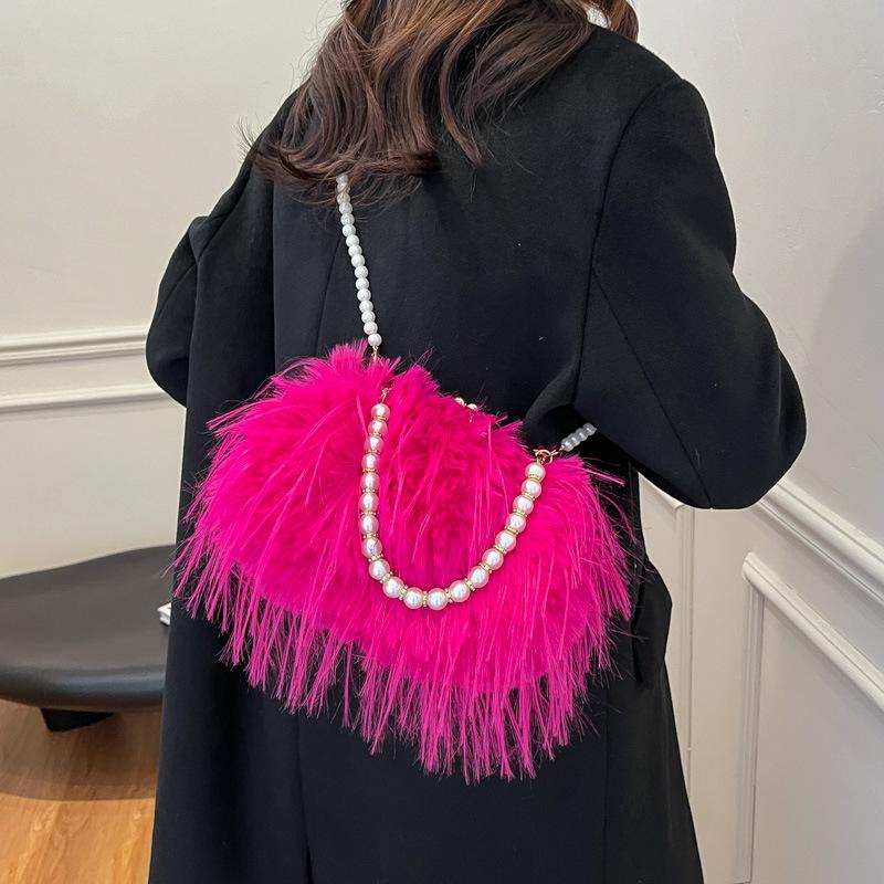 Hot Sale Retro Large Capacity Plush Women's Bag Pearl Chain Small Square Bag Fairy Wind Shoulder Crossbody Bag