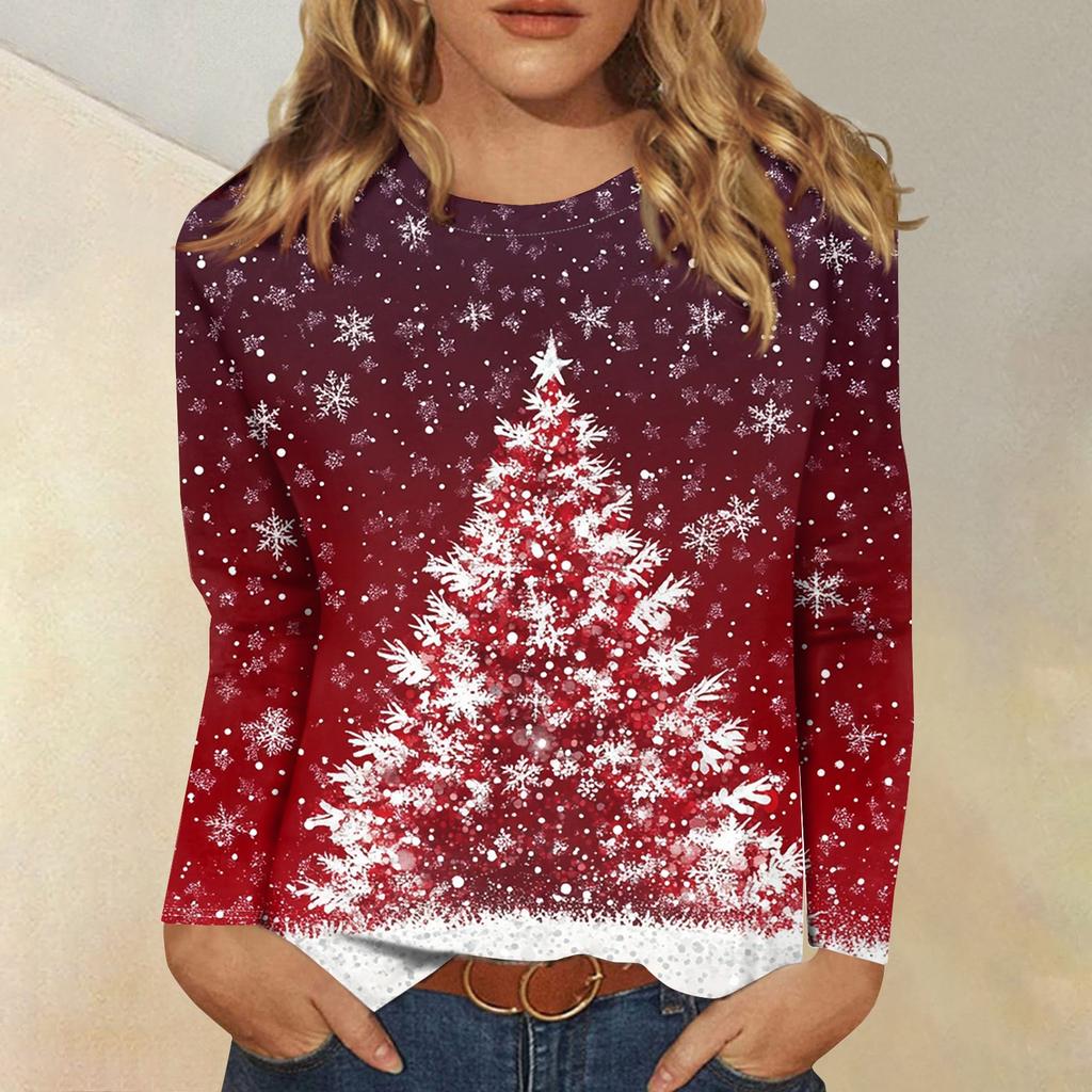 Women's Fashion Casual Round Neck Long Sleeve Printed T-Shirt Top