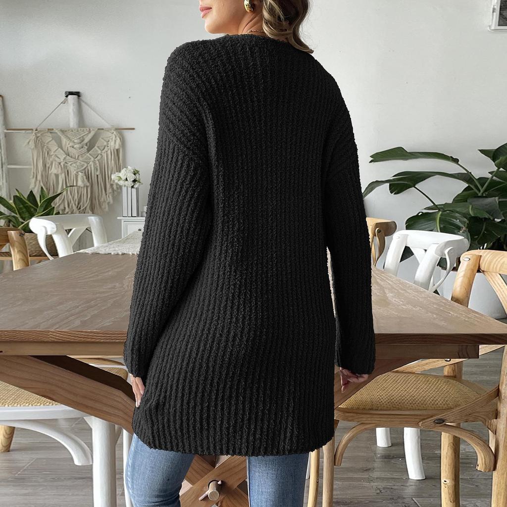 Ladies' And Winter Knitted Sweater Casual Cardigan Double Pocket Sweater Jacket