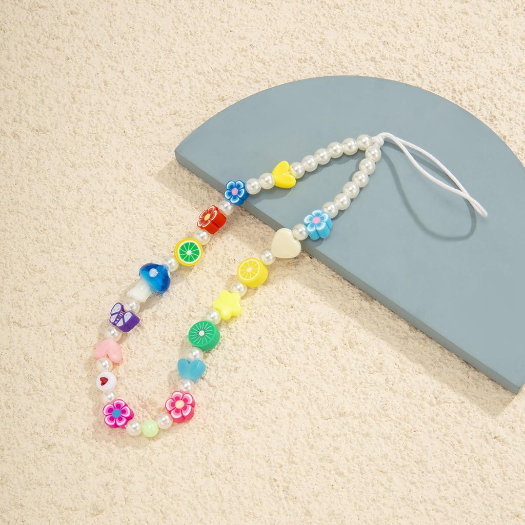 Imitation Pearl Glass Flower Color-Block Round Bead Phone Chain Fashion Trendy Star Mushroom Bag Pendant