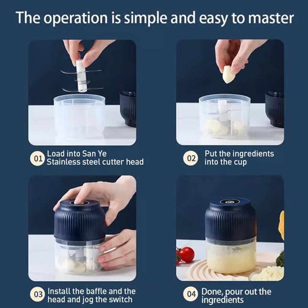 Электрический измельчитель чеснока, Портативный измельчитель, 300 мл чеснока, Беспроводной пищевой , 304 нержавеющая сталь ,