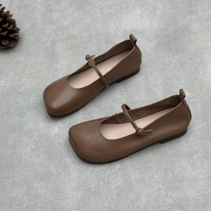 Johnature Женские туфли на плоской подошве из натуральной кожи с квадратным носком, однотонные туфли ручной работы из коровьей кожи на мягкой подошве