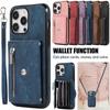 Lanyard Multi Card Slot Flip Zipper Leather Wallet Case for iPhone 15 14Plus 13 12 11 Pro Max XSMAX for Samsung S24 S23 S22 S21 Ultra Plus A15 A25 A14
