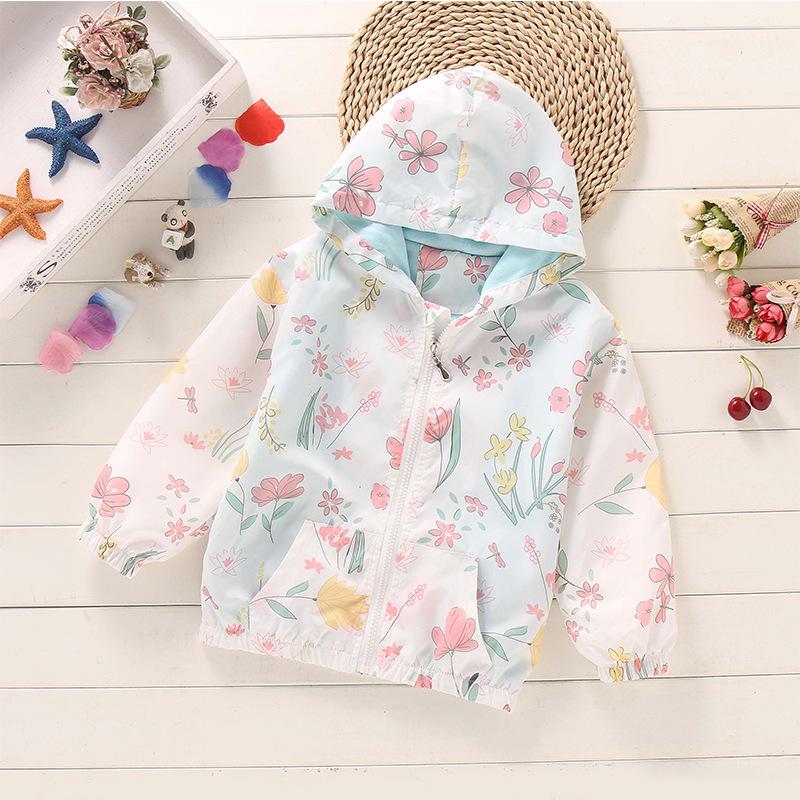 2025 Spring/Summer Korean Style Girls' Printed Hooded Windbreaker Cardigan