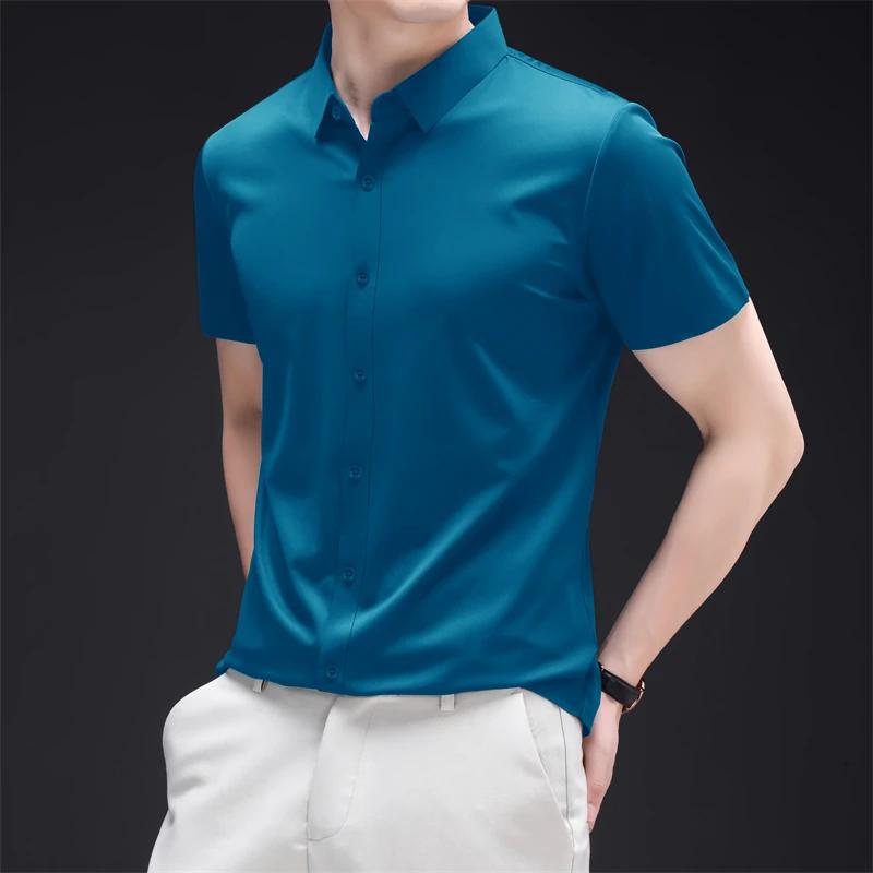 Новая мужская рубашка business casual с коротким рукавом, однотонная, устойчивая к складкам, не мнется, удобная, для любого сезона, универсальный топ