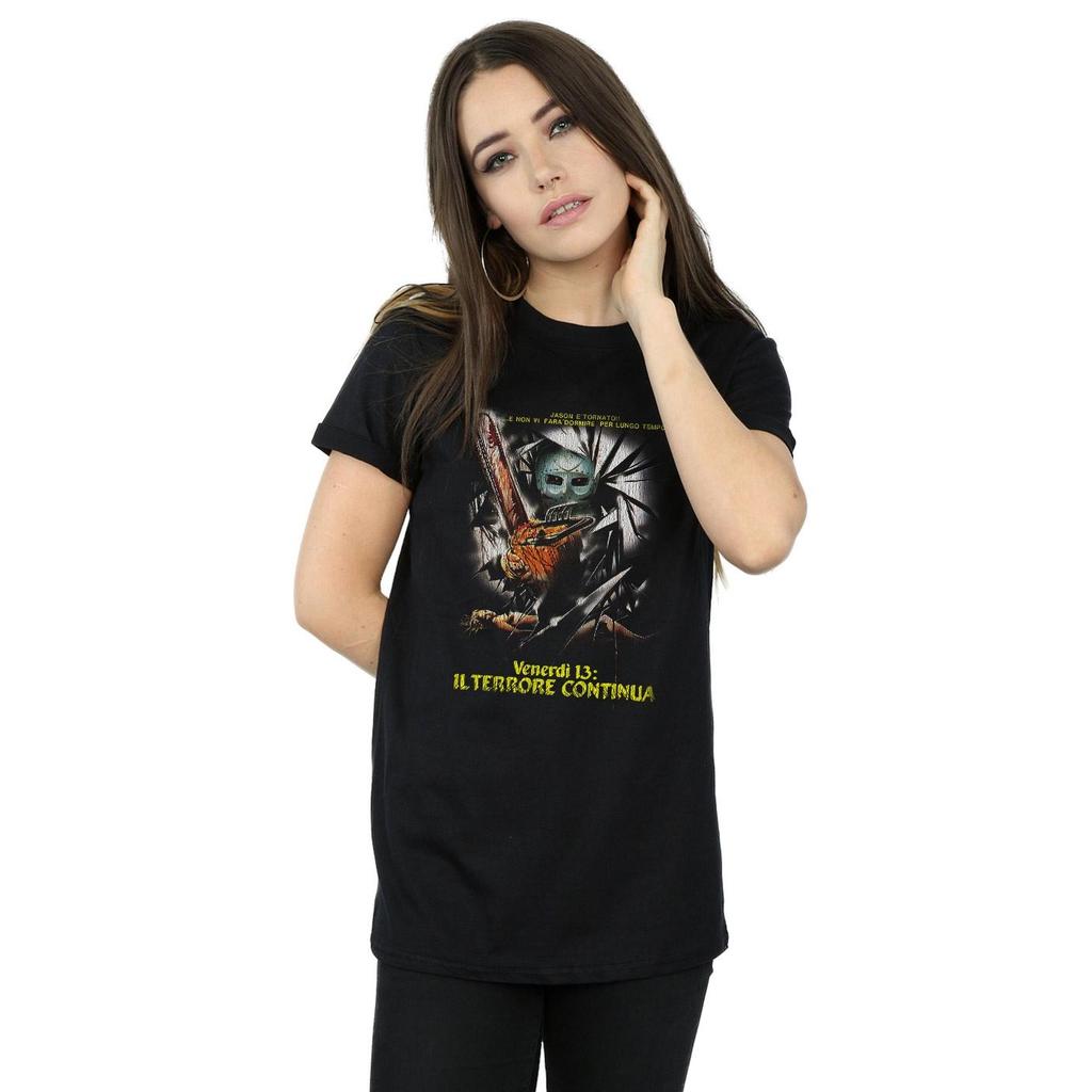 Friday The 13th Womens/Ladies Italian Movie Poster Cotton Boyfriend T-Shirt