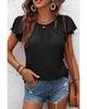 Black Solid Color Textured Pleated Flutter Sleeve Blouse