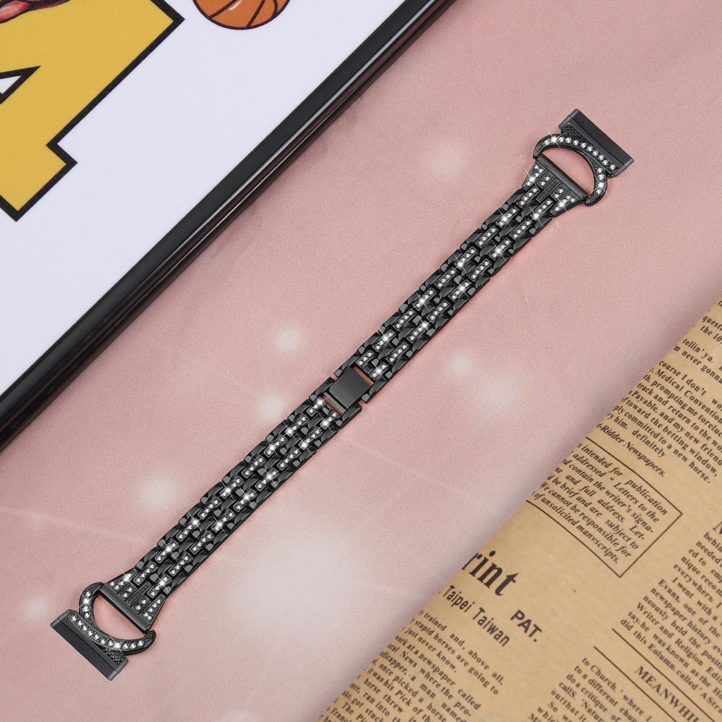 Для Fitbit Versa 4/Sense 2 Блестящий ремешок с декором из стразов, 5-звенный браслет из нержавеющей стали для часов