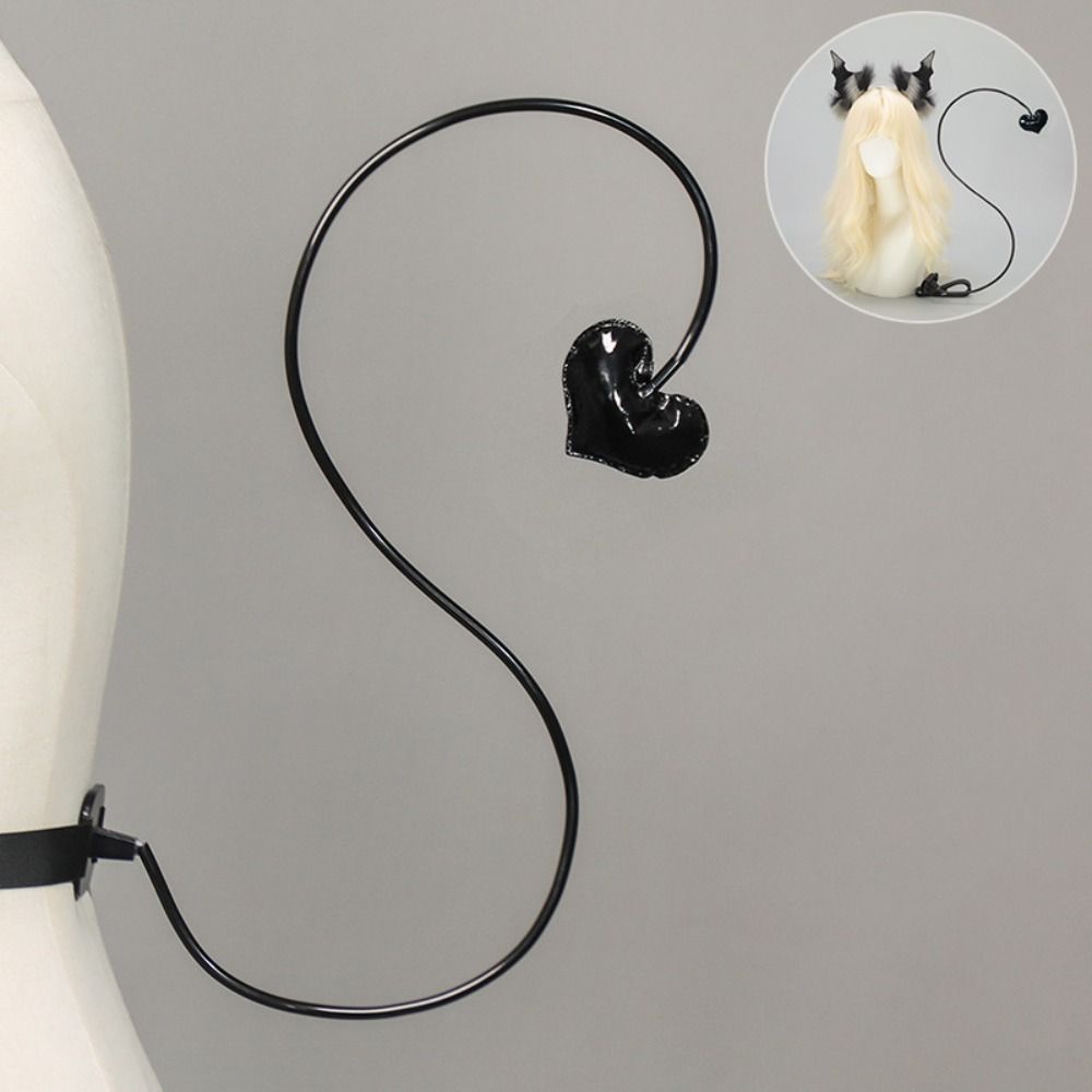 Black Demon Tail Prop Dark Gothic Cosplay Costume New Demon Horns Headband  Party