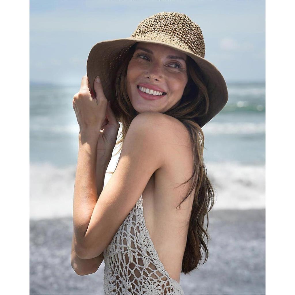 Summer Straw Beach Sun Hats for Women UPF 50 Floppy Wide Brim Travel Bucket Hat Foldable Packable