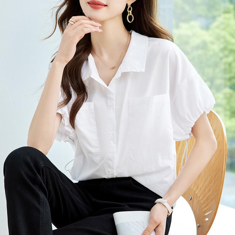 Summer Short-sleeved Shirt Women's New Commuter Korean Version Loose Cotton Top
